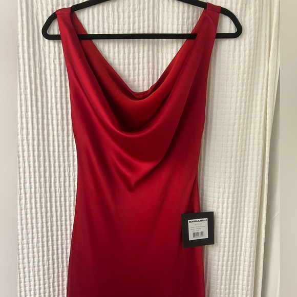 NWT Norma Kamali Deep Drape Neck Gown in Tiger Red - Picture 5 of 14